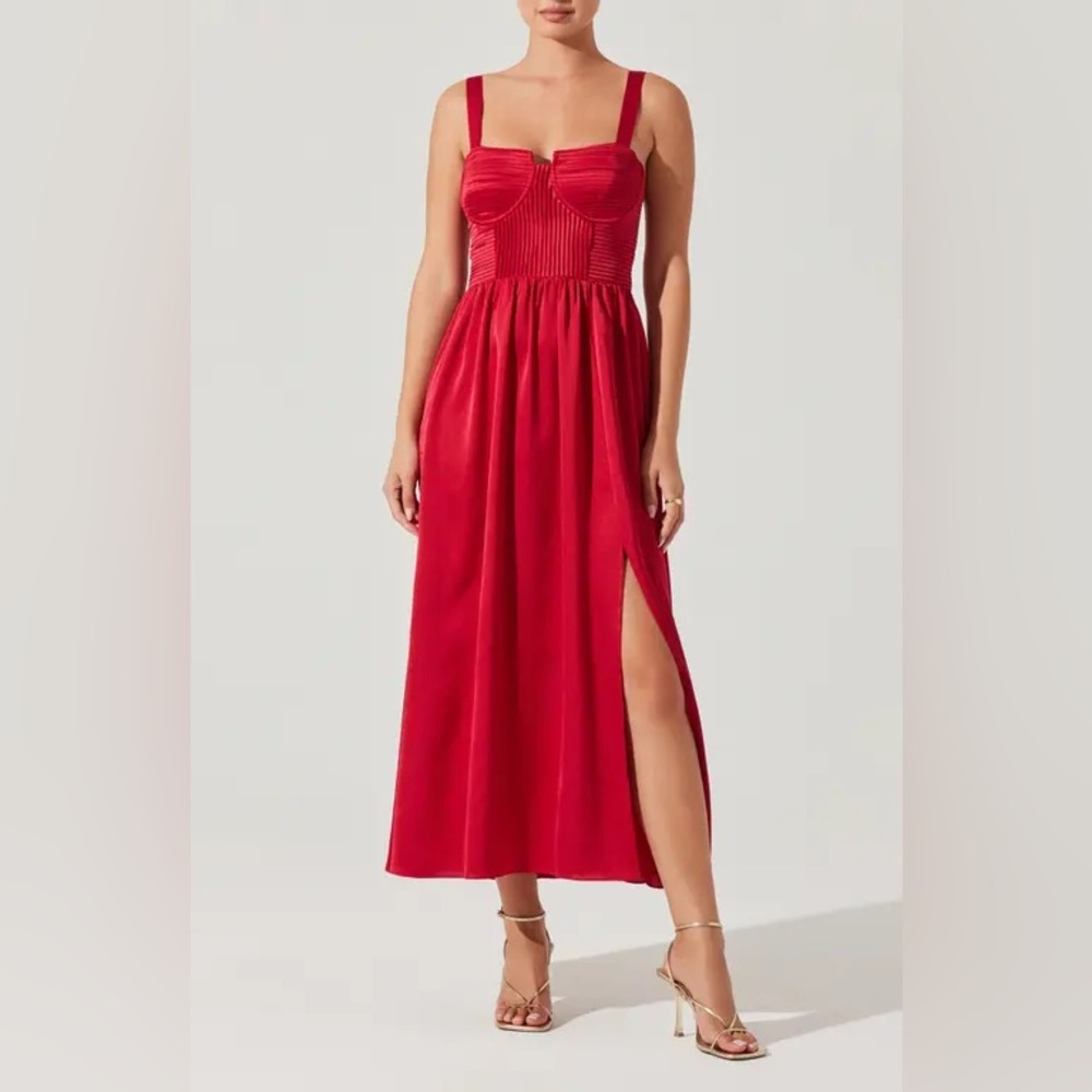 Astr Red Midi Dress with Slit